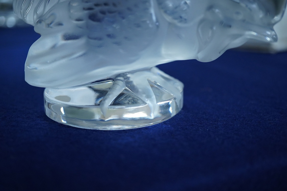 A Lalique cleat and frosted ‘Coq Nain’ (bantam rooster) mascot (boxed), 21cm high x 14cm wide